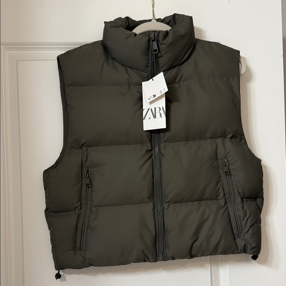 Zara Olive Puffer Vest
